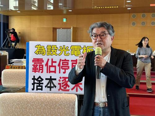 1141029設置光電板擔心民眾撞到支撐柱 建國市場封閉頂樓停車空間 中市議員李中：乞丐趕廟公！