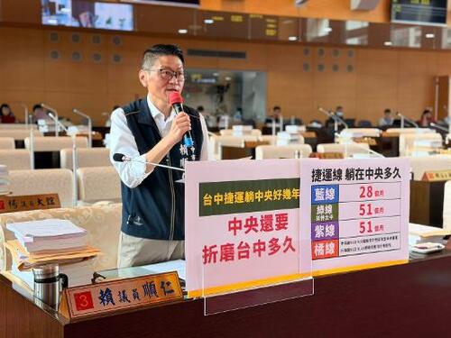 1151001市議員賴順仁重砲批台中捷運中央審查效率低落 日企表達高度意願投資 盧秀燕：嚴謹評估中產品圖