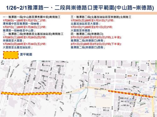 1150123潭子區雅潭路人本改善最後階段！ 1/26-2/1夜間進行道路燙平施工
