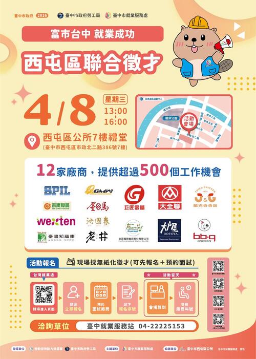 1150330響應世界地球日！中市府4/8辦理無紙化智慧徵才 薪資上看6.9萬元