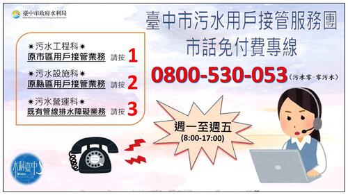 1150408中市污水接管設0800免付費專線 專人提供即時諮詢